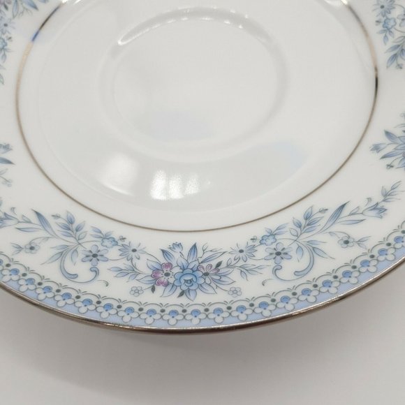 Cup Saucer Blue Hill 2482 Noritake China Tea Coffee Collection Silver Rim Blue - Picture 10 of 12